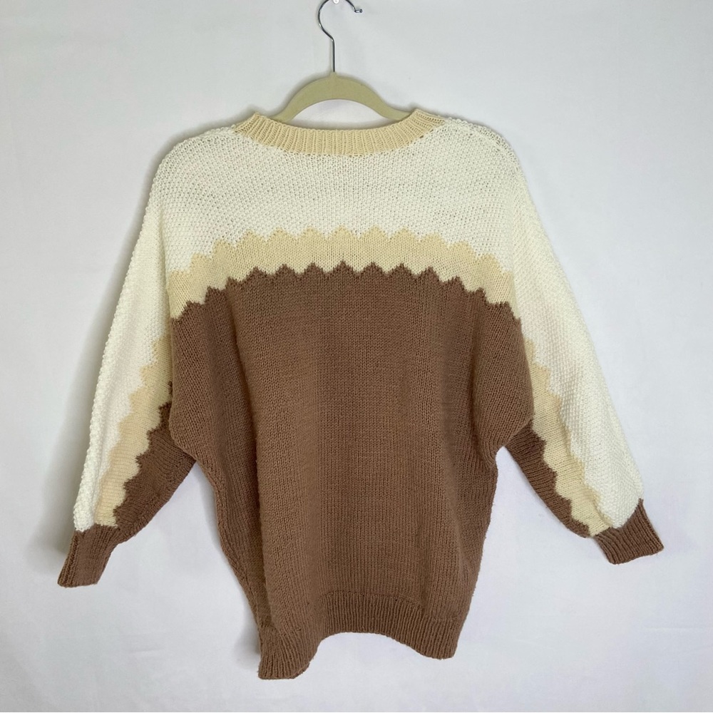 Vintage 70s handmade knit crochet sweater Colorblock long sleeve - Picture 4 of 5